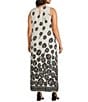Investments Slim Factor by Investments Plus Size Woodblock Daisy Print Sleeveless Crew Neck Maxi Dress, Color:Black/Egret Woodblock Daisy - Image 4