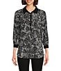 Color:Abstract Strokes - Image 1 - Slim Factor by Investments Point Collar Neck 3/4 Sleeve Abstract Print Partial Button Front Henley Top