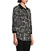 Color:Abstract Strokes - Image 3 - Slim Factor by Investments Point Collar Neck 3/4 Sleeve Abstract Print Partial Button Front Henley Top