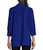 Color:Royal Blue - Image 2 - Slim Factor by Investments Point Collar Y-Neck 3/4 Sleeve Patch Pocket Button Front Top