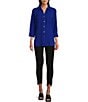 Color:Royal Blue - Image 3 - Slim Factor by Investments Point Collar Y-Neck 3/4 Sleeve Patch Pocket Button Front Top