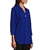 Color:Royal Blue - Image 4 - Slim Factor by Investments Point Collar Y-Neck 3/4 Sleeve Patch Pocket Button Front Top