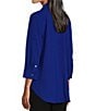 Color:Royal Blue - Image 5 - Slim Factor by Investments Point Collar Y-Neck 3/4 Sleeve Patch Pocket Button Front Top