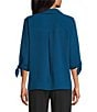 Investments Slim Factor by Investments Nicole Point Collar Y-Neck 3/4 Tie Sleeve Button Front Top, Color:Sailor Blue - Image 2