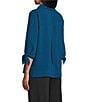 Investments Slim Factor by Investments Nicole Point Collar Y-Neck 3/4 Tie Sleeve Button Front Top, Color:Sailor Blue - Image 4