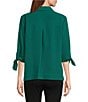 Investments Slim Factor by Investments Nicole Point Collar Y-Neck 3/4 Tie Sleeve Button Front Top, Color:Aventurine - Image 2