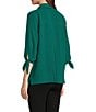 Investments Slim Factor by Investments Nicole Point Collar Y-Neck 3/4 Tie Sleeve Button Front Top, Color:Aventurine - Image 4
