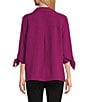 Investments Slim Factor by Investments Nicole Point Collar Y-Neck 3/4 Tie Sleeve Button Front Top, Color:Magenta Purple - Image 2