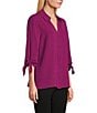 Investments Slim Factor by Investments Nicole Point Collar Y-Neck 3/4 Tie Sleeve Button Front Top, Color:Magenta Purple - Image 3
