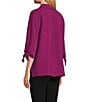 Investments Slim Factor by Investments Nicole Point Collar Y-Neck 3/4 Tie Sleeve Button Front Top, Color:Magenta Purple - Image 4