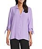 Investments Slim Factor by Investments Nicole Point Collar Y-Neck 3/4 Tie Sleeve Button Front Top, Color:Sunlit Allium - Image 1