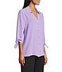 Investments Slim Factor by Investments Nicole Point Collar Y-Neck 3/4 Tie Sleeve Button Front Top, Color:Sunlit Allium - Image 3
