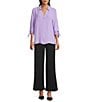 Investments Slim Factor by Investments Nicole Point Collar Y-Neck 3/4 Tie Sleeve Button Front Top, Color:Sunlit Allium - Image 5