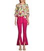 Color:Magenta - Image 5 - Slim Factor by Investments Ponte Knit Front Slit Ruffle Kick Flare Pants