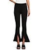 Color:Black - Image 1 - Slim Factor by Investments Ponte Knit Ruffle Front Slit Kick Flare Pants