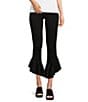 Color:Black - Image 1 - Slim Factor by Investments Ponte Knit Wide Waistband Tapered Ruffle Hem Cropped Flare Pants