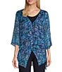 Color:Navy Python - Image 1 - Slim Factor by Investments Python Print 3/4 Sleeve Faux Cardigan Blouse