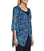 Color:Navy Python - Image 3 - Slim Factor by Investments Python Print 3/4 Sleeve Faux Cardigan Blouse