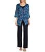 Color:Navy Python - Image 5 - Slim Factor by Investments Python Print 3/4 Sleeve Faux Cardigan Blouse