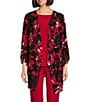 Color:Roses - Image 1 - Slim Factor By Investments Roses Print 3/4 Sleeve Open Front Draped Cardigan