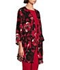 Color:Roses - Image 3 - Slim Factor By Investments Roses Print 3/4 Sleeve Open Front Draped Cardigan