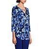 Color:Royal Bouquet - Image 3 - Slim Factor by Investments Royal Bouquet Print V Neck Criss Cross 3/4 Sleeve Knit Top