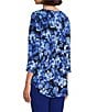 Color:Royal Bouquet - Image 4 - Slim Factor by Investments Royal Bouquet Print V Neck Criss Cross 3/4 Sleeve Knit Top