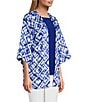Color:Royal Tie Dye - Image 3 - Slim Factor by Investments Royal Tie Dye 3/4 Sleeve Kimono