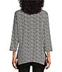 Color:Scrolling Ikat - Image 2 - Slim Factor by Investments Scrolling Ikat V-Neck 3/4 Sleeve Handkerchief Top