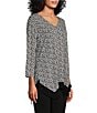 Color:Scrolling Ikat - Image 3 - Slim Factor by Investments Scrolling Ikat V-Neck 3/4 Sleeve Handkerchief Top