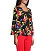 Investments Slim Factor by Investments Spring Bloom Print 3/4 Flare Sleeve Scoop Neck Crossover Top, Color:Spring Bloom - Image 3