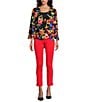 Investments Slim Factor by Investments Spring Bloom Print 3/4 Flare Sleeve Scoop Neck Crossover Top, Color:Spring Bloom - Image 5