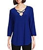 Color:Royal Blue - Image 1 - Slim Factor By Investments V Neck Criss Cross 3/4 Sleeve Knit Top