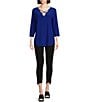 Color:Royal Blue - Image 3 - Slim Factor By Investments V Neck Criss Cross 3/4 Sleeve Knit Top