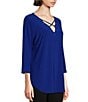 Color:Royal Blue - Image 4 - Slim Factor By Investments V Neck Criss Cross 3/4 Sleeve Knit Top