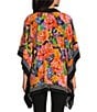 Color:Watercolor Roses - Image 2 - Slim Factor by Investments Watercolor Roses Point Collared V-Neck 3/4 Sleeve Poncho Top