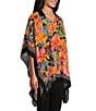 Color:Watercolor Roses - Image 3 - Slim Factor by Investments Watercolor Roses Point Collared V-Neck 3/4 Sleeve Poncho Top