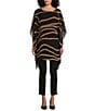 Color:Safari Wave - Image 3 - Slim Factor by Investments Waves Print Crew Neck 3/4 Sleeve Lined Tunic