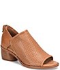 Color:Luggage - Image 1 - Carleigh Leather Rounded Stack Heel Peep Toe Sandals