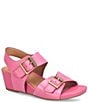 Color:Pink - Image 1 - Valeri Leather Buckle Wedge Sandals