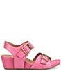 Color:Pink - Image 2 - Valeri Leather Buckle Wedge Sandals