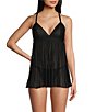 Color:Black - Image 1 - Soft Lace Cup & Pleated Mesh Babydoll
