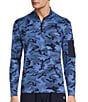 Color:Navy - Image 1 - Active Knit Performance Long Sleeve Camo Quarter-Zip Pullover