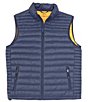 Color:Navy - Image 1 - Banded Collar Sleeveless Down Packable Puffer Vest