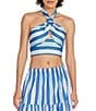 Color:Marina Blue - Image 1 - Naomi Halter Neck Cut-Out Crop Sleeveless Cover-Up Top
