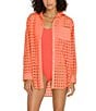 Color:Hot Coral - Image 1 - Oxford Point Collar Button Front Shirt Dress Cover-Up