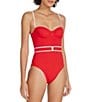 Color:Lipstick Red - Image 1 - Spencer Belted Underwire One Piece Swimsuit