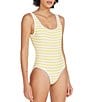 Color:Lemon Stripe - Image 1 - The Anne-Marie Scoop Neck Open Back Striped One Piece Swimsuit
