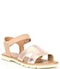 Color:Honest Beige/Honey White - Image 1 - Ella III Ankle Strap Metallic Leather Sandals