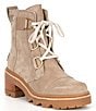 Color:Omega Taupe - Image 1 - Joan Now Lace-Up Suede Lug Sole Platform Booties